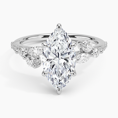 Luxe Camellia Milgrain Diamond Ring - Marquise Center Stone