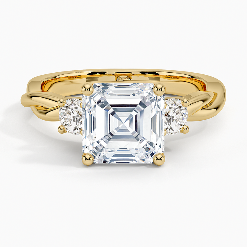 Twisted Vine Three Stone Diamond Ring - Asscher Cut Center Stone