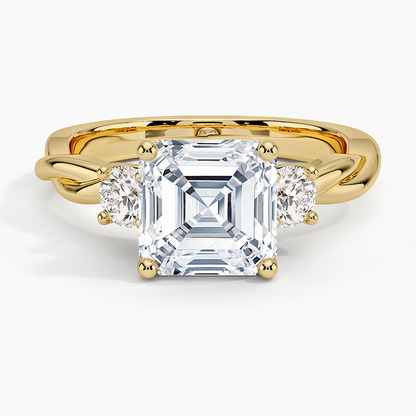 Twisted Vine Three Stone Diamond Ring - Asscher Cut Center Stone