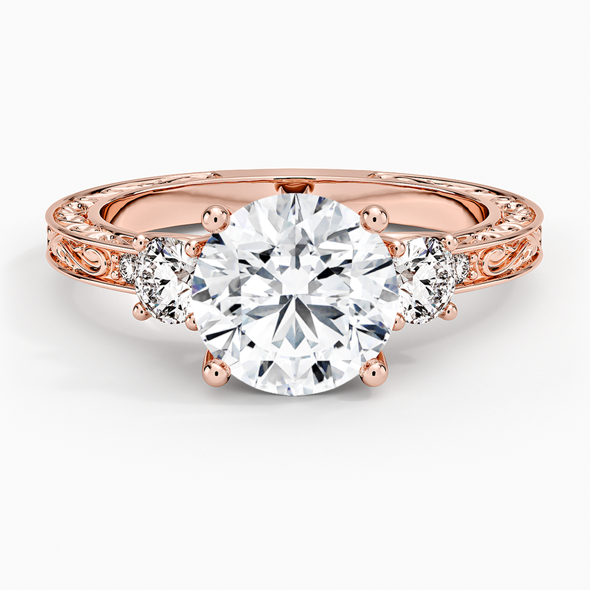 Antique Scroll Engraved Three Stone Diamond Ring (1/3 ct. tw.) - Round Center Stone