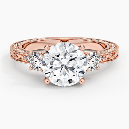 Antique Scroll Engraved Three Stone Diamond Ring (1/3 ct. tw.) - Round Center Stone