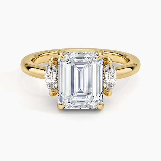 Sasha Three Stone Marquise Diamond Ring (1/3 ct. tw.) - Emerald Cut Center Stone