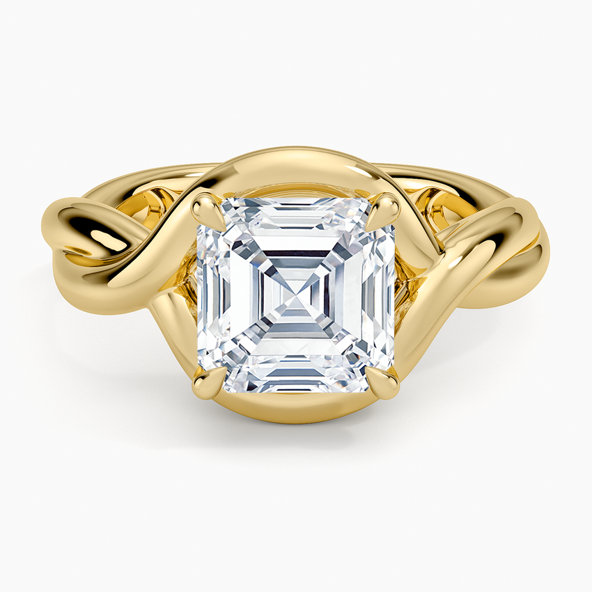 Bypass Twist Bezel Solitaire Diamond Ring - Asscher Cut Center Stone