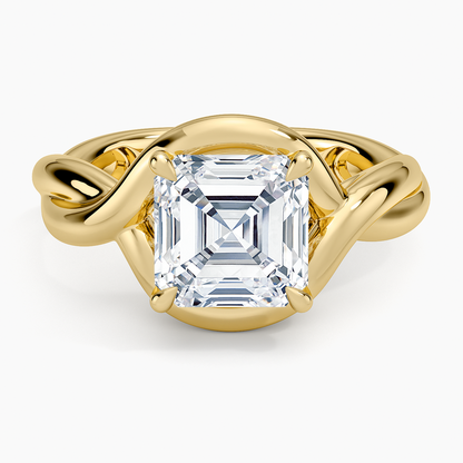 Bypass Twist Bezel Solitaire Diamond Ring - Asscher Cut Center Stone