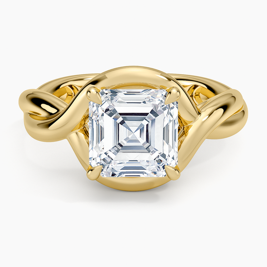 Bypass Twist Bezel Solitaire Diamond Ring - Asscher Cut Center Stone