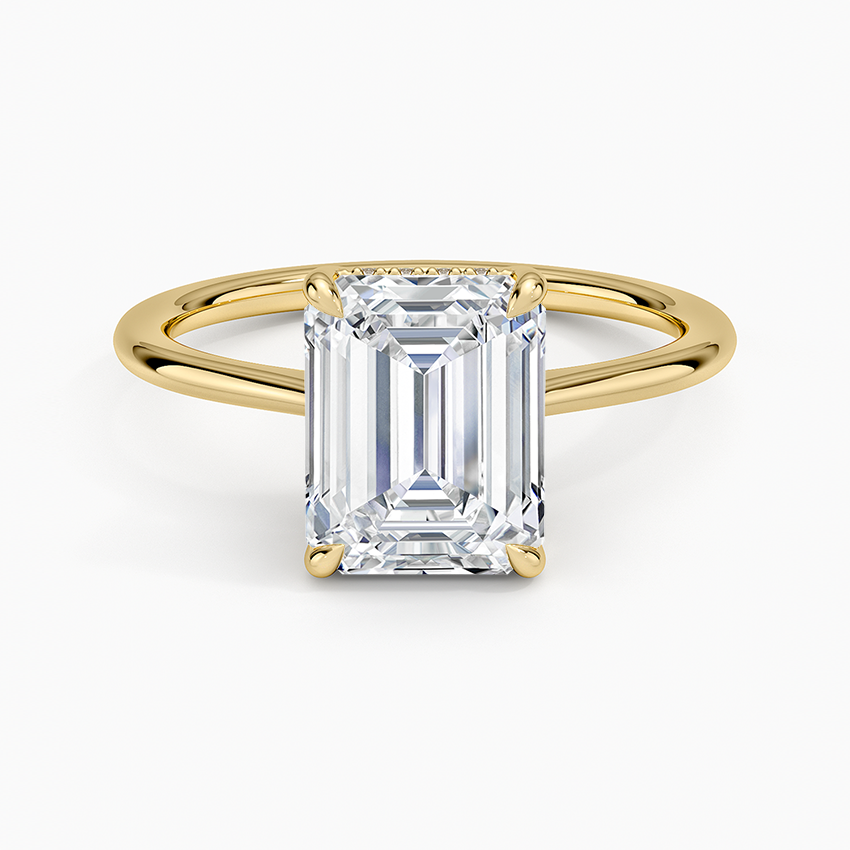 Elle Hidden Halo Diamond Ring - Emerald Cut Center Stone