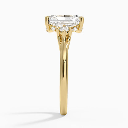 Floating Three Stone Diamond Ring - Radiant Cut Center Stone