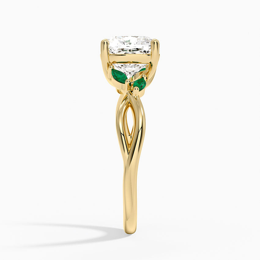 Willow Ring With Lab Emerald Accents - Cushion Cut Center Stone
