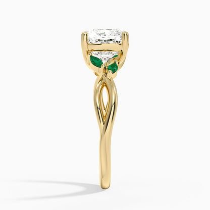 Willow Ring With Lab Emerald Accents - Cushion Cut Center Stone