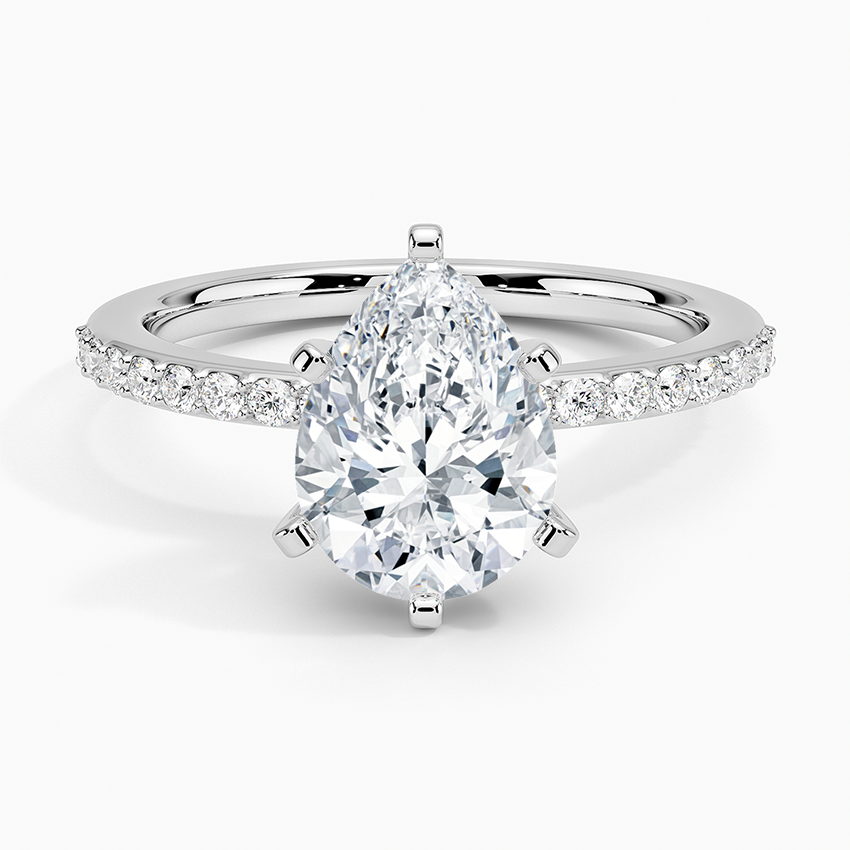 Six Prong Petite Shared Prong Diamond Ring (1/5 ct. tw.) - Pear Center Stone