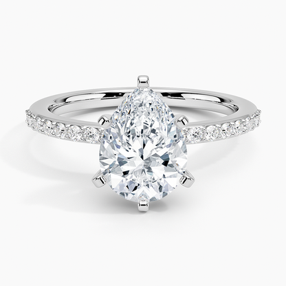 Six Prong Petite Shared Prong Diamond Ring (1/5 ct. tw.) - Pear Center Stone