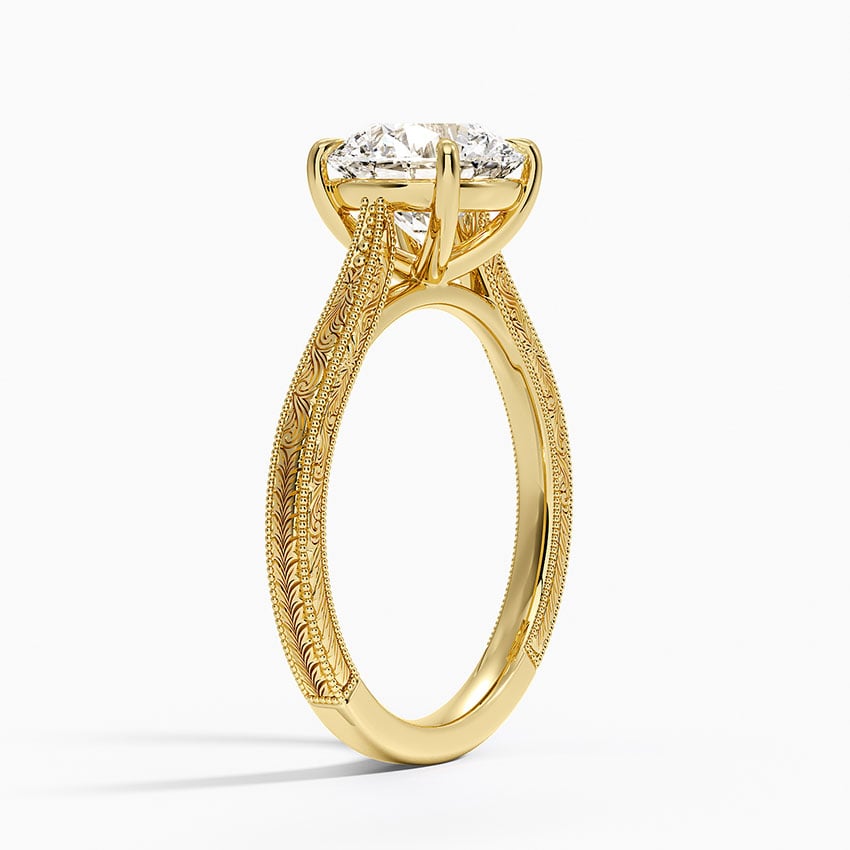Elsie Engraved Ring - Round Center Stone