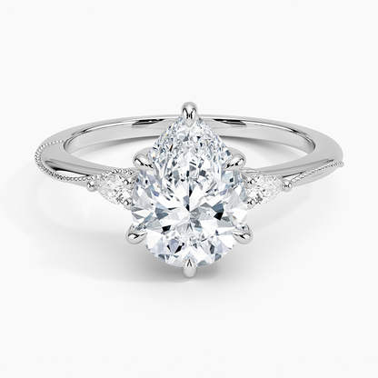 Camellia Three Stone Pear Diamond Ring - Pear Center Stone