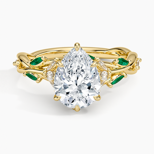 Secret Garden Lab Emerald and Diamond Ring (1/4 ct. tw.) - Pear Cut Center Stone