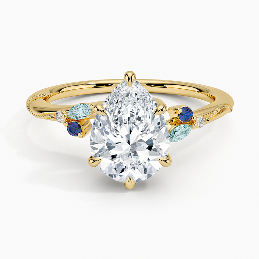 Camellia Indigo Milgrain Ring - Pear Cut Center Stone
