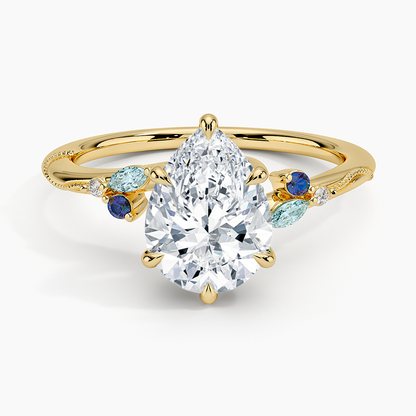 Camellia Indigo Milgrain Ring - Pear Cut Center Stone