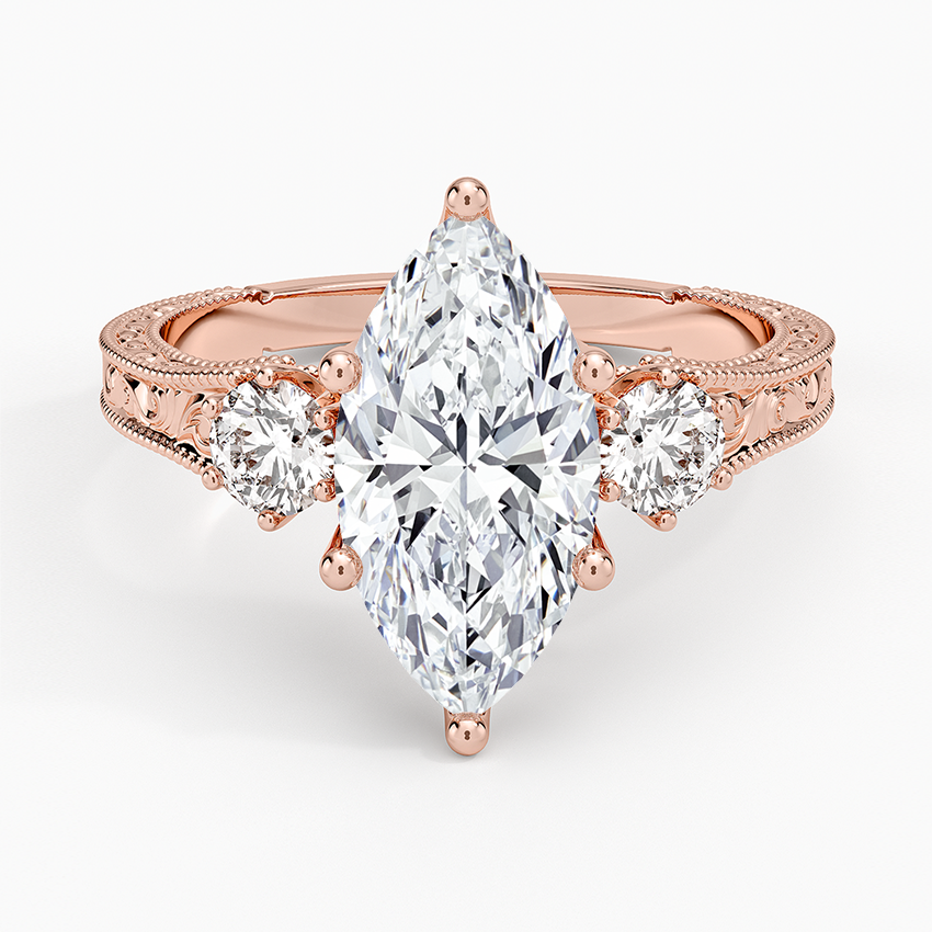 Hudson Engraved Three Stone Diamond Ring (1/3 ct. tw.) - Marquise Center Stone