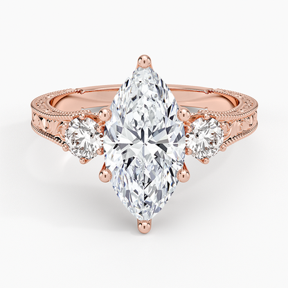 Hudson Engraved Three Stone Diamond Ring (1/3 ct. tw.) - Marquise Center Stone