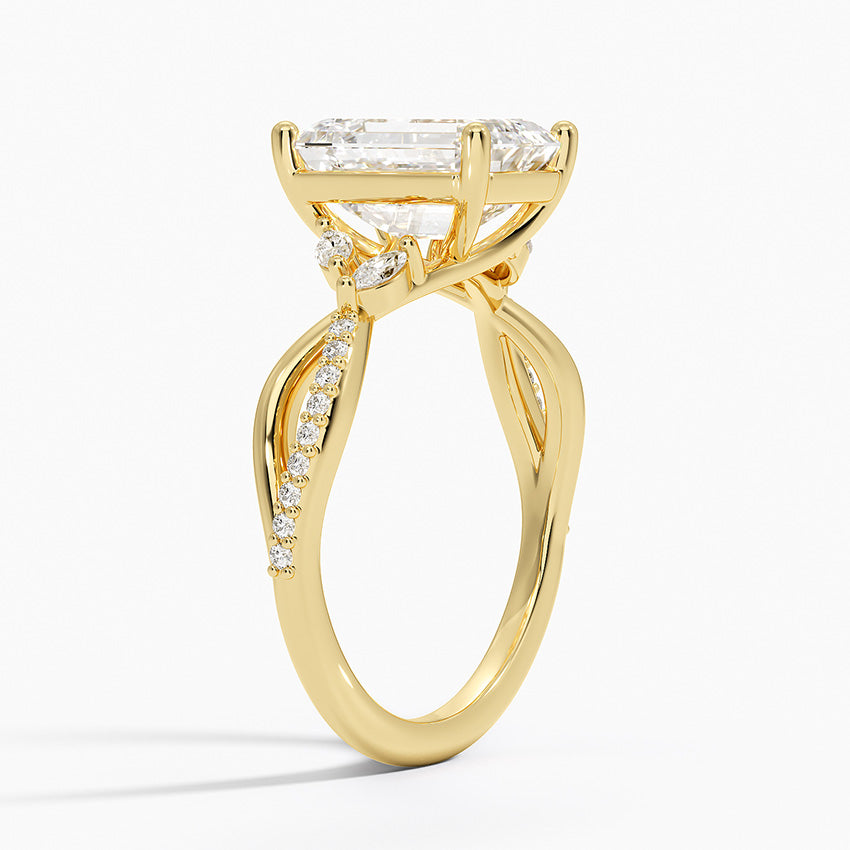 Petite Twisted Willow Diamond Ring - Emerald Cut Center Stone