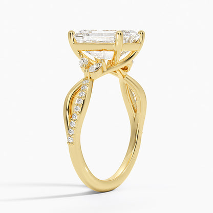 Petite Twisted Willow Diamond Ring - Emerald Cut Center Stone