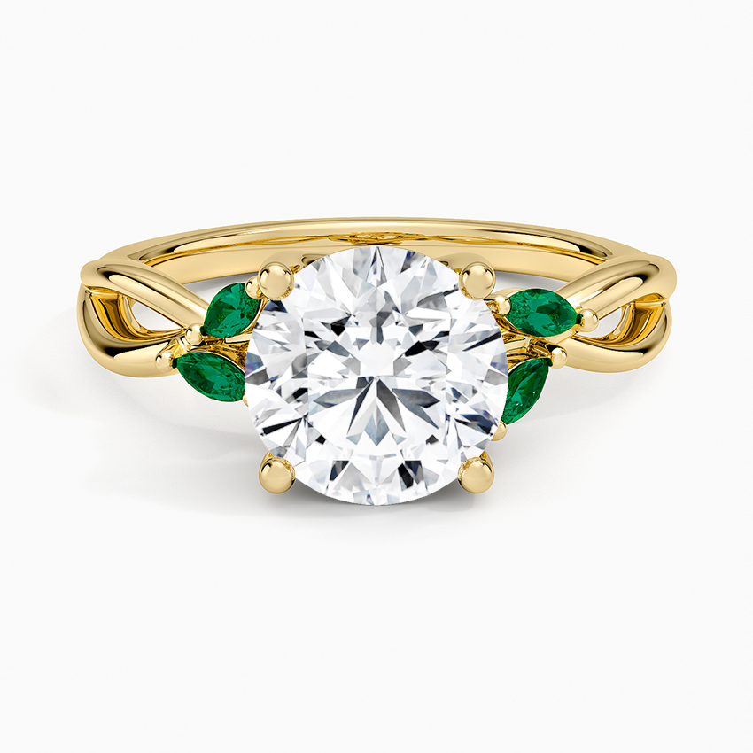 Willow Ring With Lab Emerald Accents - Round Cut Center Stone
