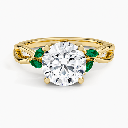 Willow Ring With Lab Emerald Accents - Round Cut Center Stone