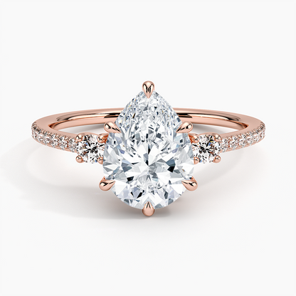 Lyra Three Stone Diamond Ring (1/4 ct. tw.) - Pear Center Stone