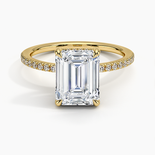 Viviana Half Coverage Diamond Ring - Emerald Cut Center Stone