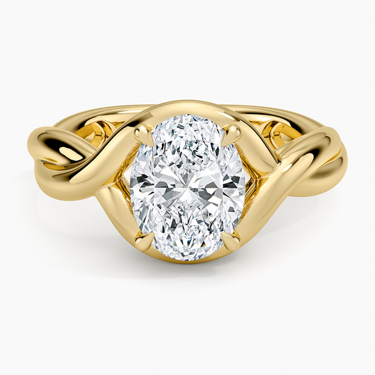 Bypass Twist Bezel Solitaire Diamond Ring - Oval Cut Center Stone