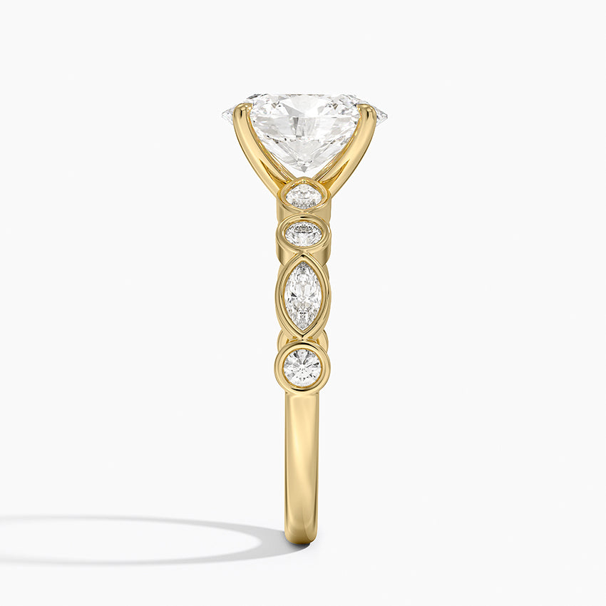 Versailles Bezel Diamond Ring - Oval Cut Center Stone
