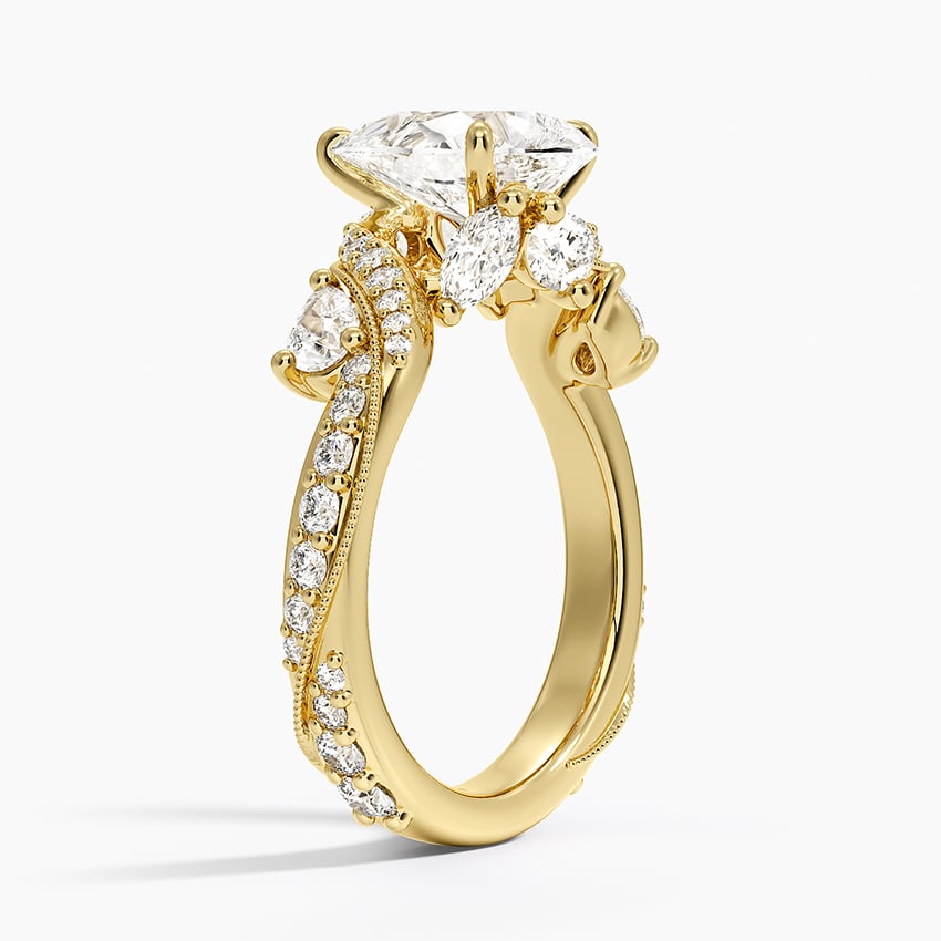 Grand Camellia Diamond Ring - Pear Center Stone