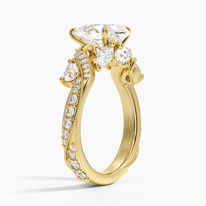 Grand Camellia Diamond Ring - Pear Center Stone