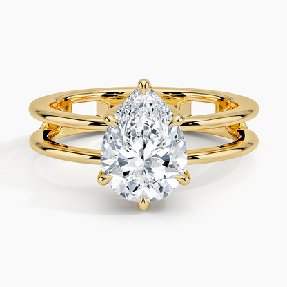 Aimee Open Double Band Solitaire Ring - Pear Center Stone