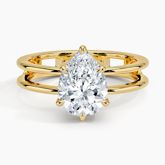 Aimee Open Double Band Solitaire Ring - Pear Center Stone