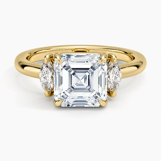 Sasha Three Stone Marquise Diamond Ring (1/3 ct. tw.) - Asscher Cut Center Stone