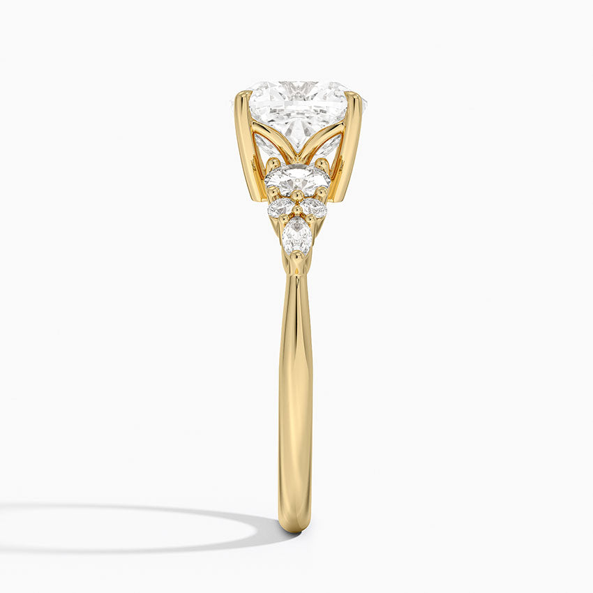 Nadia Three Stone Diamond Ring - Cushion Cut Center Stone