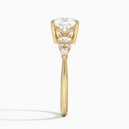 Nadia Three Stone Diamond Ring - Cushion Cut Center Stone