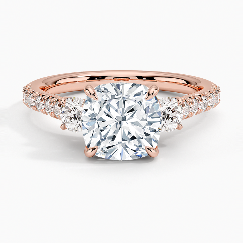 Amelie Three Stone Diamond Ring - Cushion Cut Center Stone