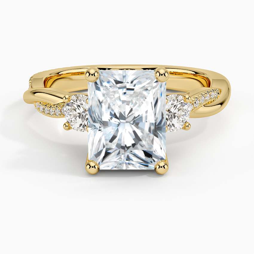 Adorned Petite Twisted Vine Three Stone Diamond Ring - Radiant Cut Center Stone
