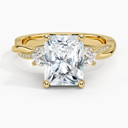 Adorned Petite Twisted Vine Three Stone Diamond Ring - Radiant Cut Center Stone