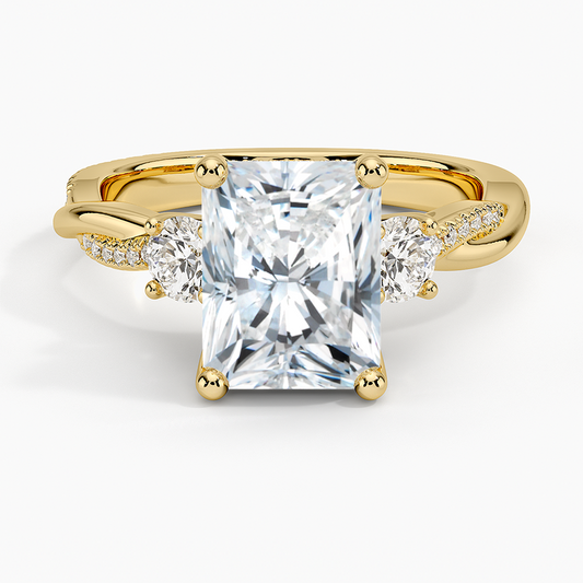 Adorned Petite Twisted Vine Three Stone Diamond Ring - Radiant Cut Center Stone