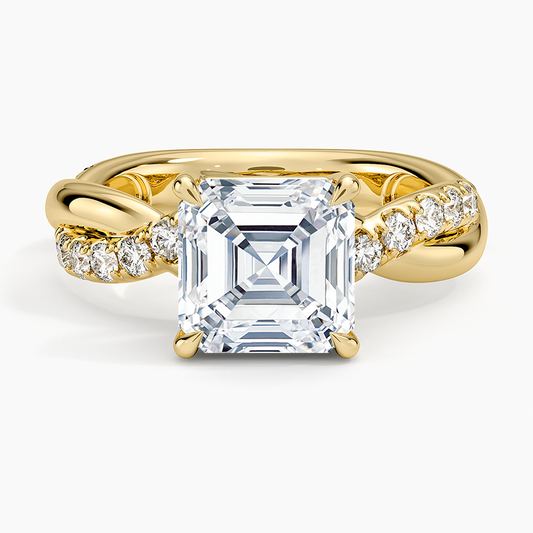 Cascade Twisted Diamond Ring - Asscher Cut Center Stone