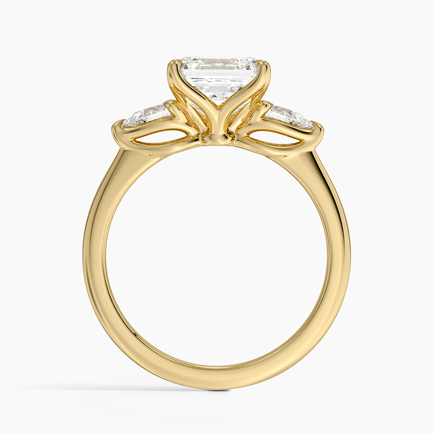 Fleur Three Stone Diamond Ring - Asscher Cut Center Stone