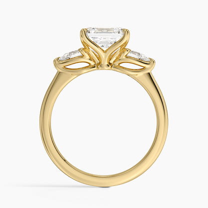 Fleur Three Stone Diamond Ring - Asscher Cut Center Stone