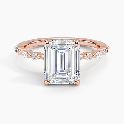Delicate Versailles Diamond Ring - Emerald Cut Center Stone