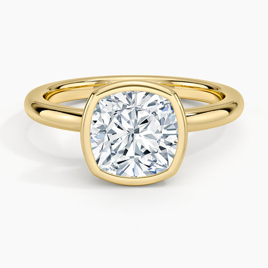 Julietta Bezel Solitaire Ring - Cushion Cut Center Stone