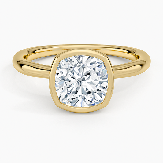 Freesia Bezel Solitaire Ring - Cushion Cut Center Stone