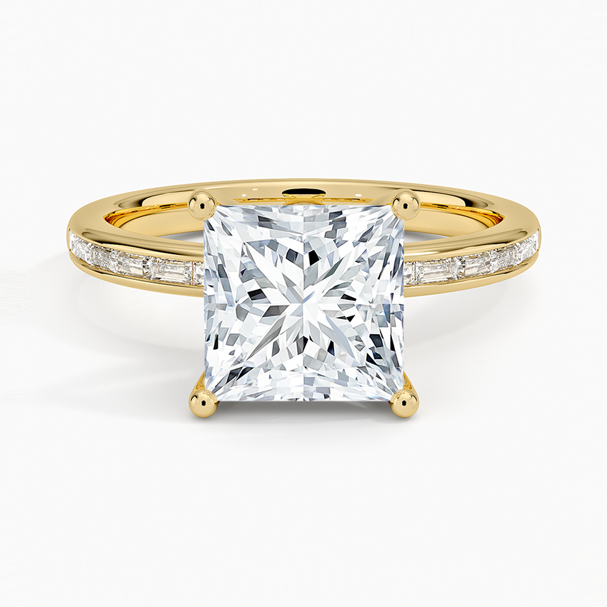 Tabitha Channel Set Baguette Diamond Ring - Princess Cut Center Stone