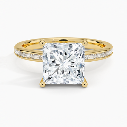 Tabitha Channel Set Baguette Diamond Ring - Princess Cut Center Stone