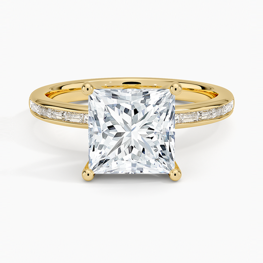 Tabitha Channel Set Baguette Diamond Ring - Princess Cut Center Stone